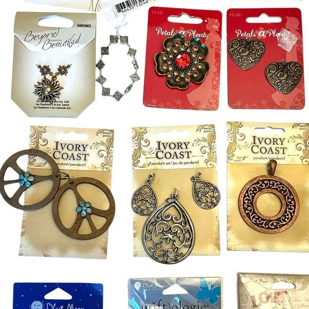 Jewelry Making Supplies Assorted Beads and Pendants Lot - 41 items